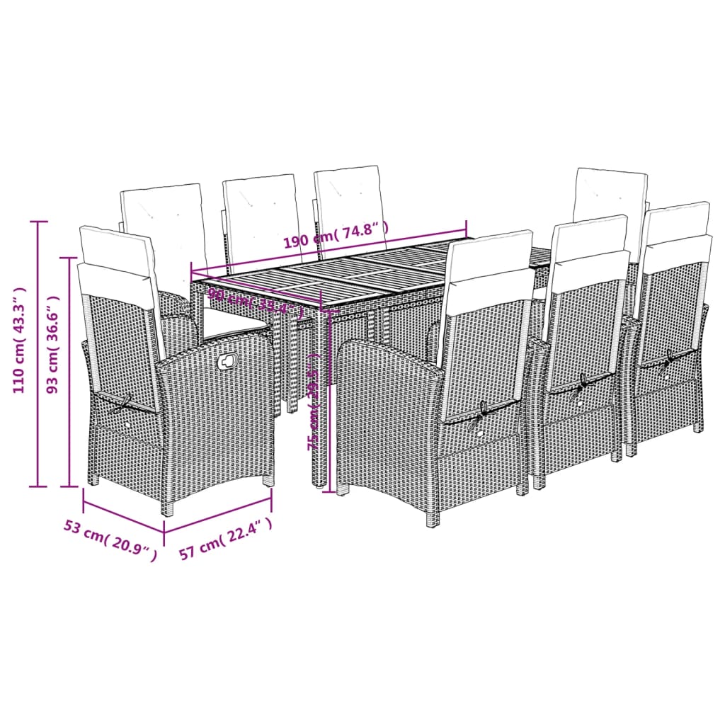 9-Delige Tuinset Met Kussens Poly Rattan Grijs