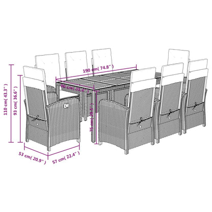 9-Delige Tuinset Met Kussens Poly Rattan Grijs