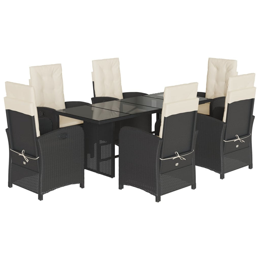 Tuinset met kussens poly rattan 7 Zwart en crème Zonder voetensteun