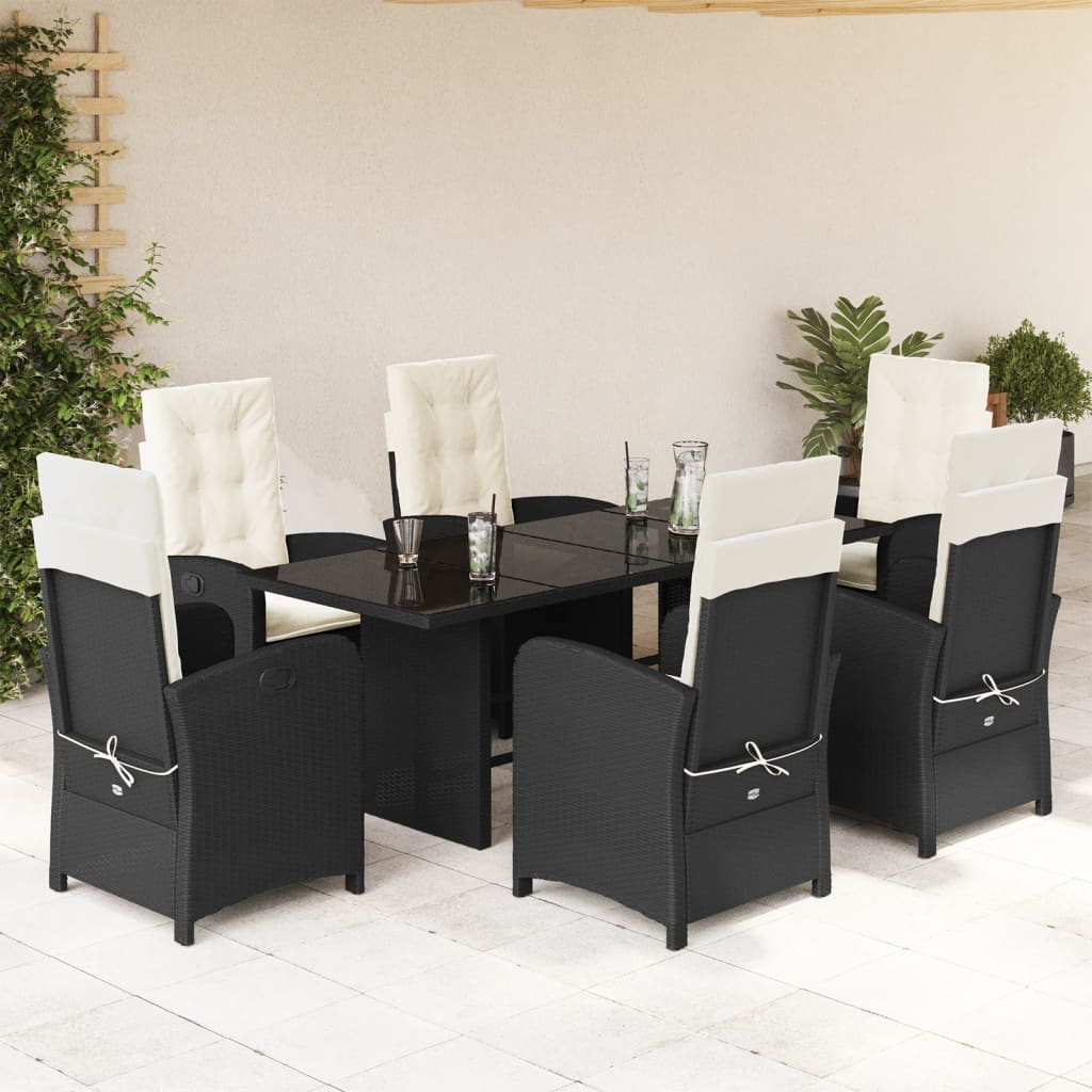 Tuinset met kussens poly rattan 7 Zwart en crème Zonder voetensteun