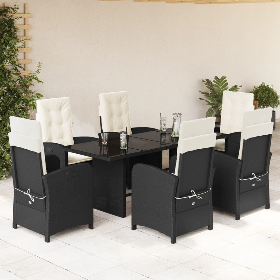 Tuinset met kussens poly rattan 7 Zwart en crème Zonder voetensteun