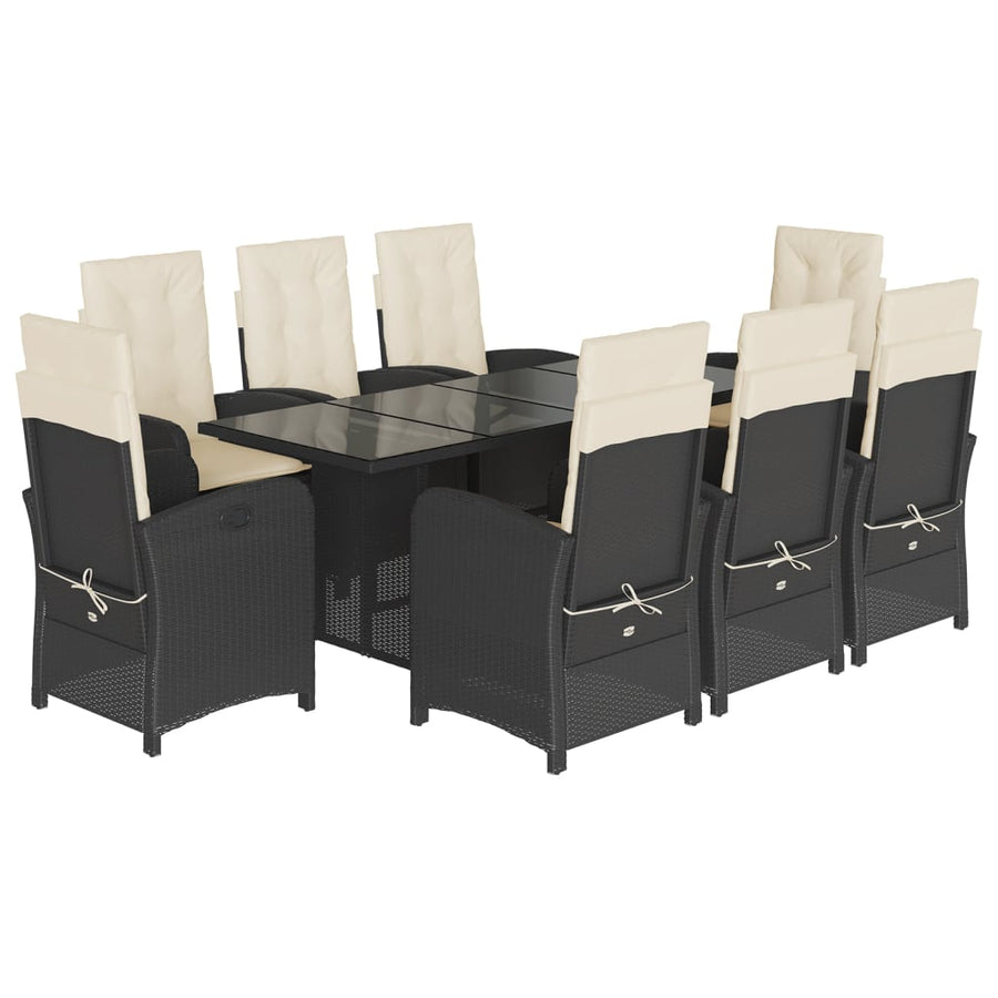 Tuinset poly rattan 9 Zwart en crème Zonder voetensteun