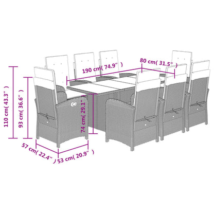 Tuinset poly rattan 9 Zwart en crème Zonder voetensteun