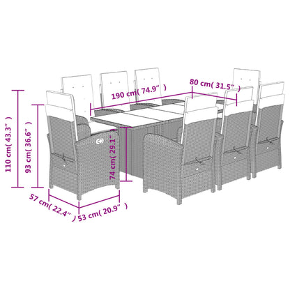 Tuinset poly rattan 9 Zwart Zonder voetensteun