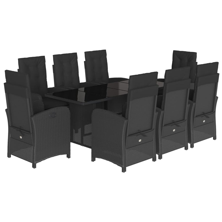 -Delige Tuinset Poly Rattan 9 Zwart Met voetensteun
