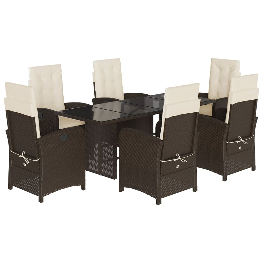 Tuinset met kussens poly rattan 7 Bruin en crème Zonder voetensteun