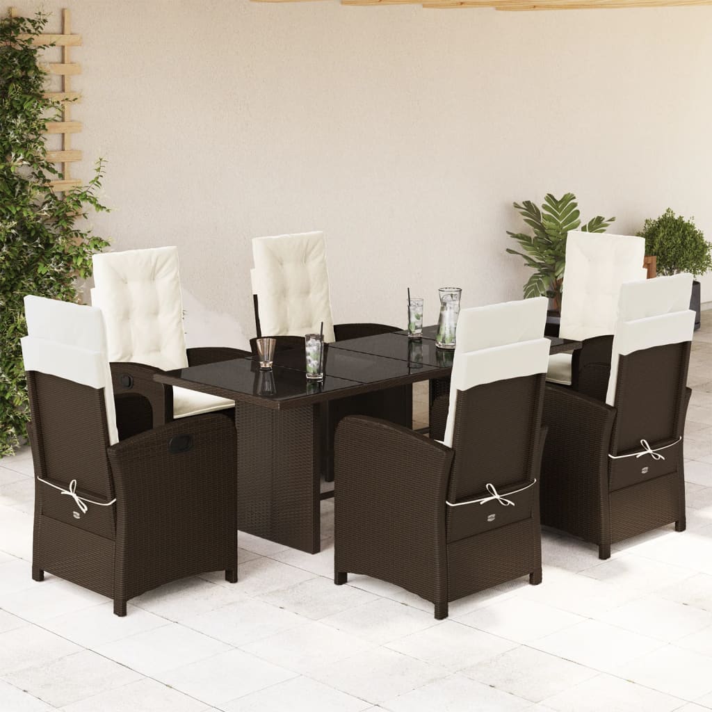 Tuinset met kussens poly rattan 7 Bruin en crème Zonder voetensteun