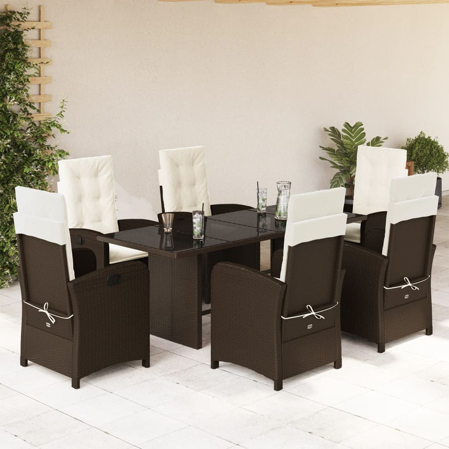 Tuinset met kussens poly rattan 7 Bruin en crème Zonder voetensteun