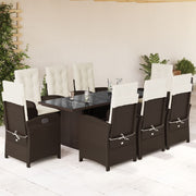 Tuinset poly rattan bruin 9-delig met kussens