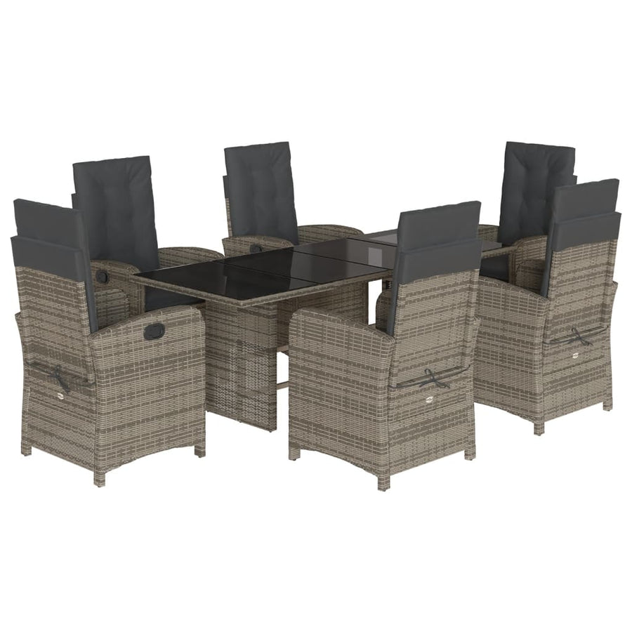 Tuinset met kussens poly rattan 7 Grijs Zonder voetensteun