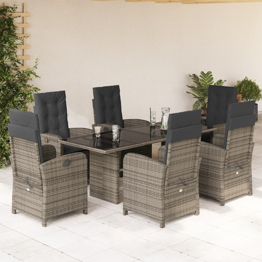 Tuinset met kussens poly rattan 7 Grijs Zonder voetensteun