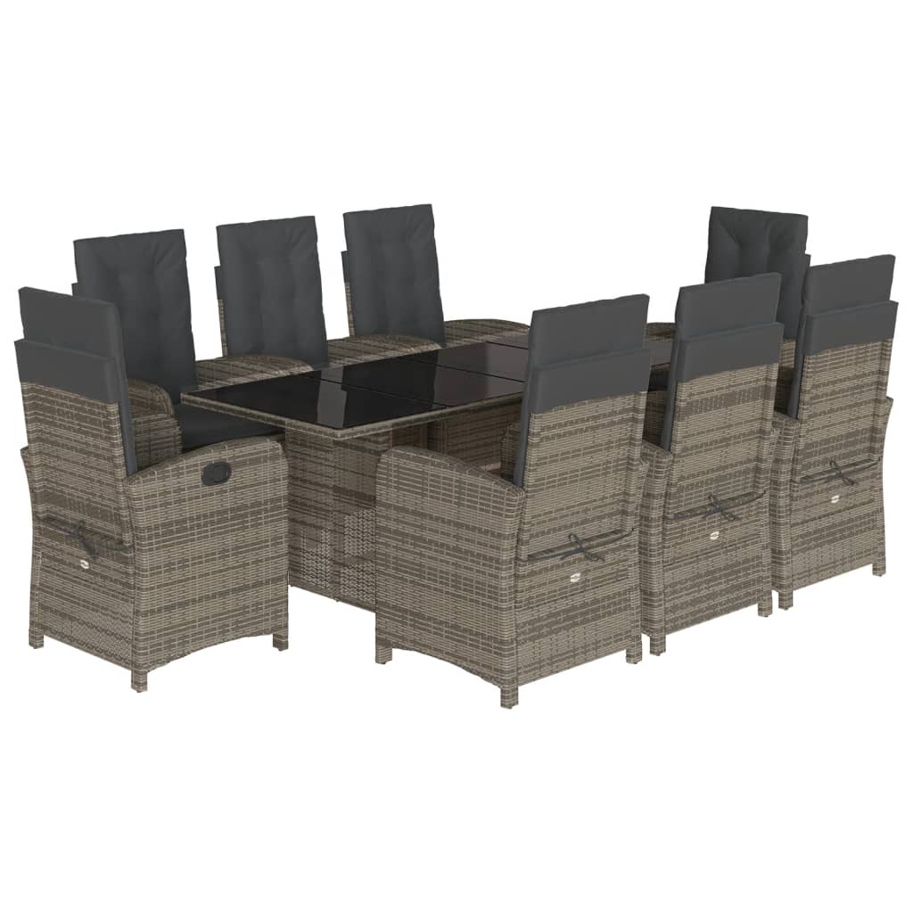 -Delige Tuinset Met Kussens Poly Rattan Grijs Zonder voetensteun 9