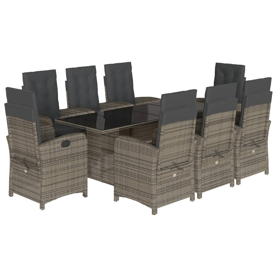 -Delige Tuinset Met Kussens Poly Rattan Grijs Zonder voetensteun 9