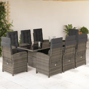 Tuinset 9-delig poly rattan grijs met kussens