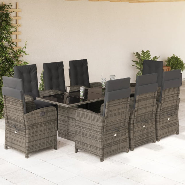 -Delige Tuinset Met Kussens Poly Rattan Grijs Zonder voetensteun 9