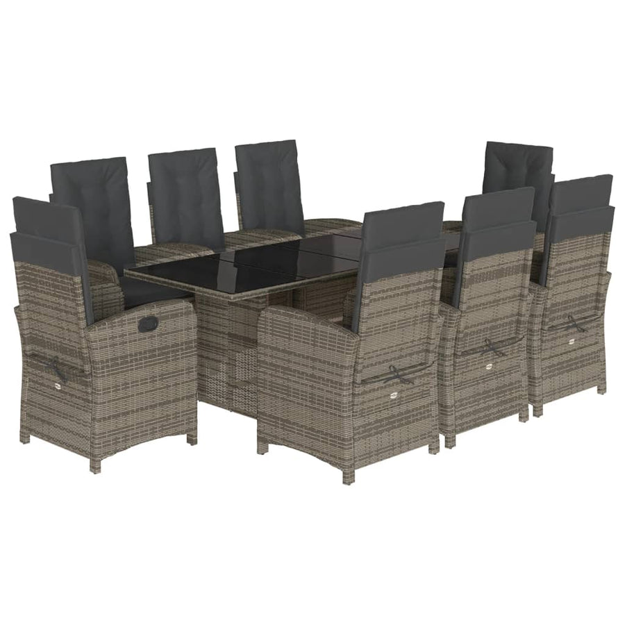 Tuinset met kussens poly rattan 9 Grijs Met voetensteun