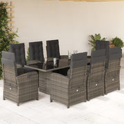Tuinset 9-delig poly rattan grijs met kussens