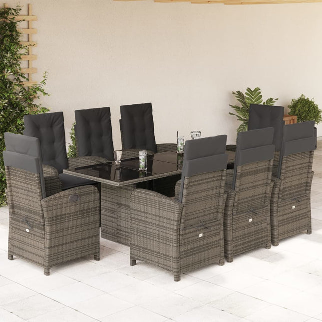 Tuinset met kussens poly rattan 9 Grijs Met voetensteun