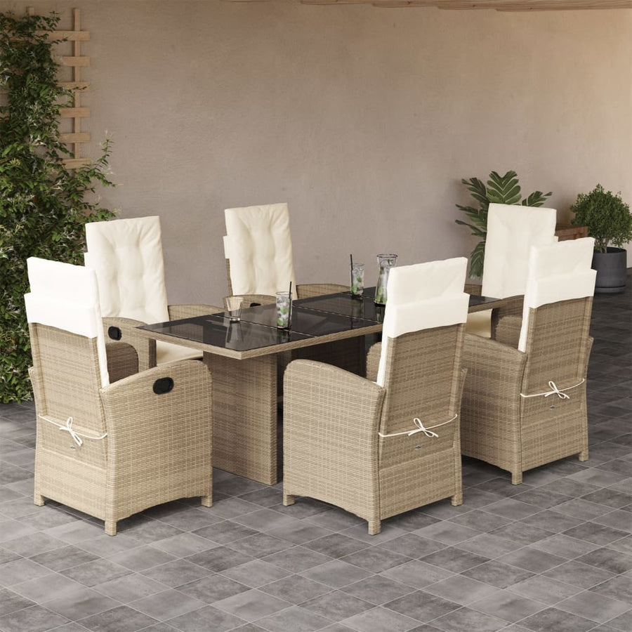 Tuinset met kussens poly rattan beige 7 beige and cream Zonder voetensteun