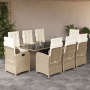 Tuinset poly rattan 9-delig beige met kussens