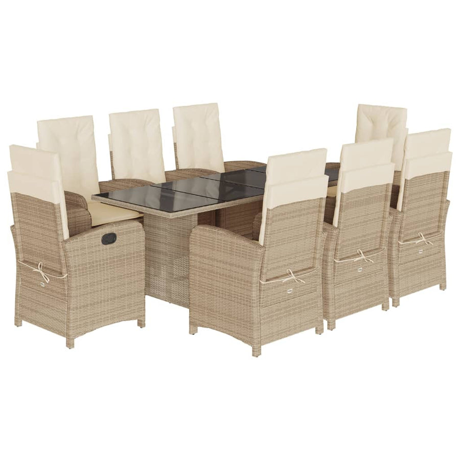 Tuinset met kussens poly rattan beige 9 beige and cream Met voetensteun