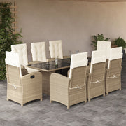 Tuinset 9-delig poly rattan beige met kussens