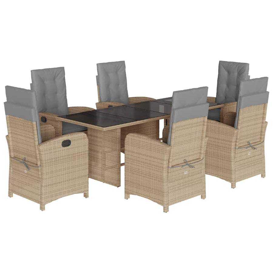 Tuinset met kussens poly rattan 7 Gemengd beige Zonder voetensteun