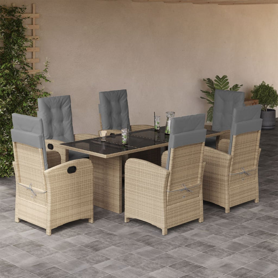 Tuinset met kussens poly rattan 7 Gemengd beige Zonder voetensteun