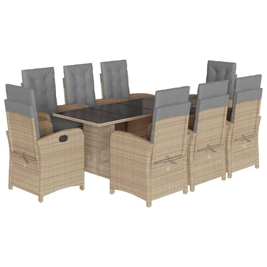 -Delige Tuinset Met Kussens Poly Rattan 9 Gemengd beige Zonder voetensteun