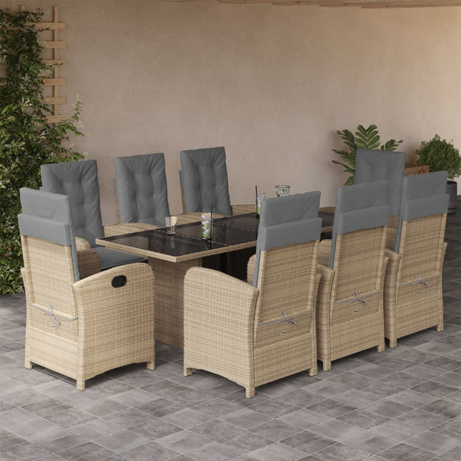 -Delige Tuinset Met Kussens Poly Rattan 9 Gemengd beige Zonder voetensteun