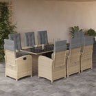 Tuinset met kussens poly rattan 9 Gemengd beige Met voetensteun