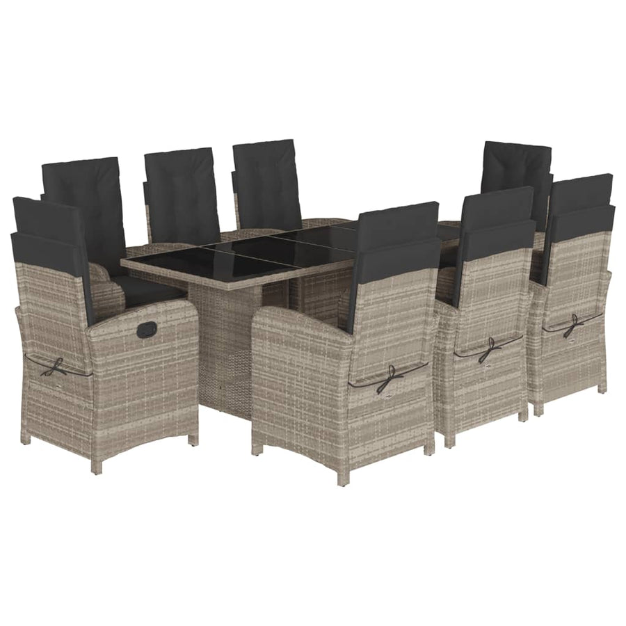Tuinset met kussens poly rattan 9 Lichtgrijs Zonder voetensteun