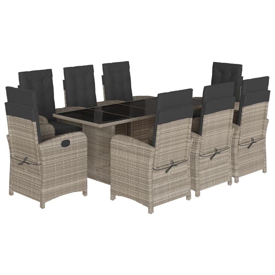 Tuinset met kussens poly rattan 9 Lichtgrijs Met voetensteun