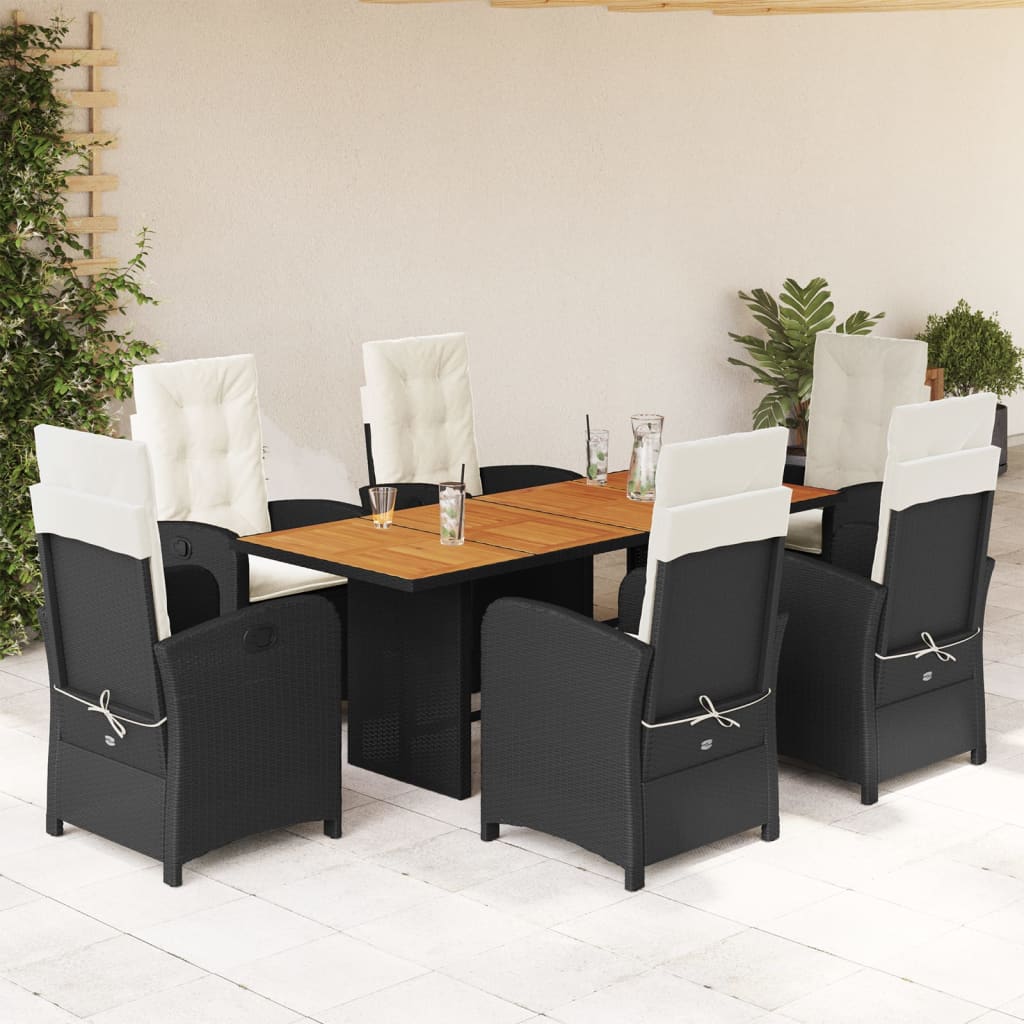 -Delige Tuinset Met Kussens Poly Rattan Zwart en crème Zonder voetensteun 7