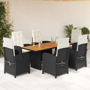 Tuinset 7-delig poly rattan zwart met kussens