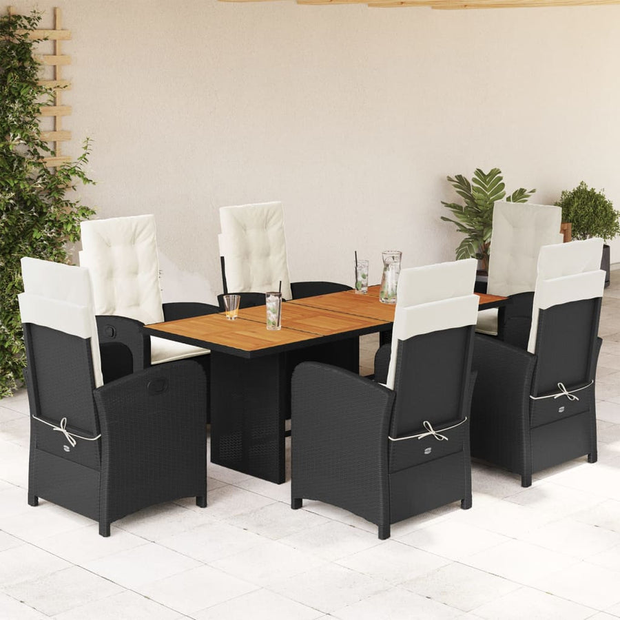 -Delige Tuinset Met Kussens Poly Rattan Zwart en crème Zonder voetensteun 7