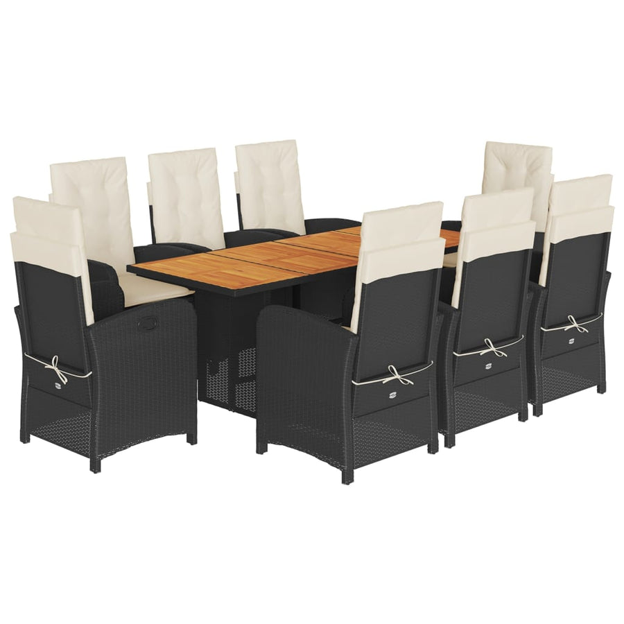 Tuinset poly rattan 9 Zwart en crème Met voetensteun