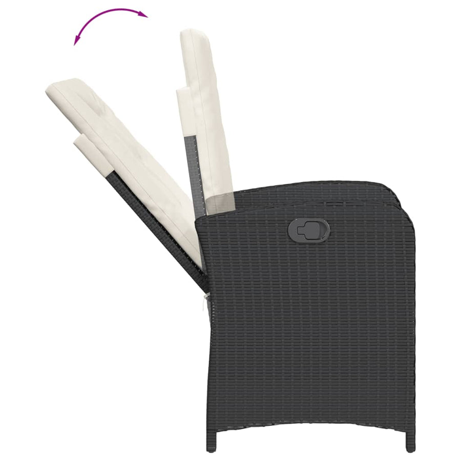 Tuinset poly rattan 9 Zwart en crème Met voetensteun