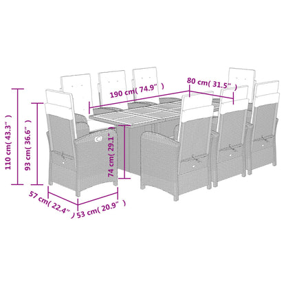 Tuinset poly rattan 9 Zwart en crème Met voetensteun