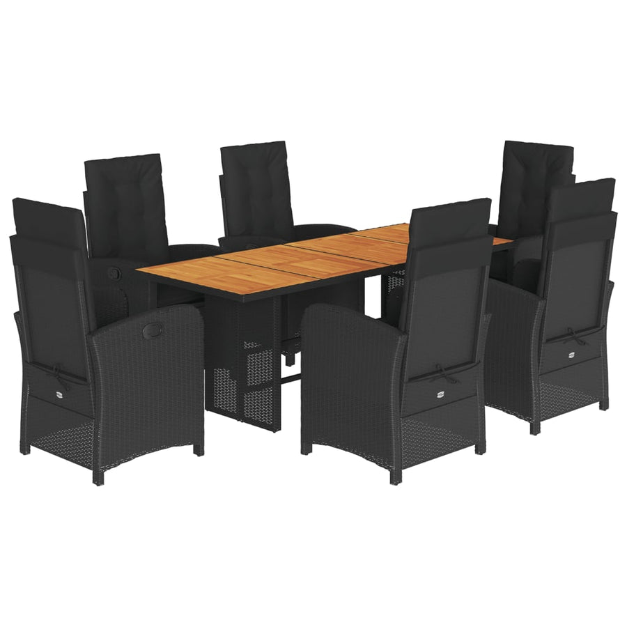 Tuinset met kussens poly rattan 7 Zwart Zonder voetensteun