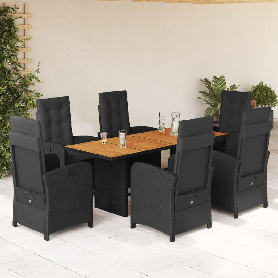 Tuinset met kussens poly rattan 7 Zwart Zonder voetensteun