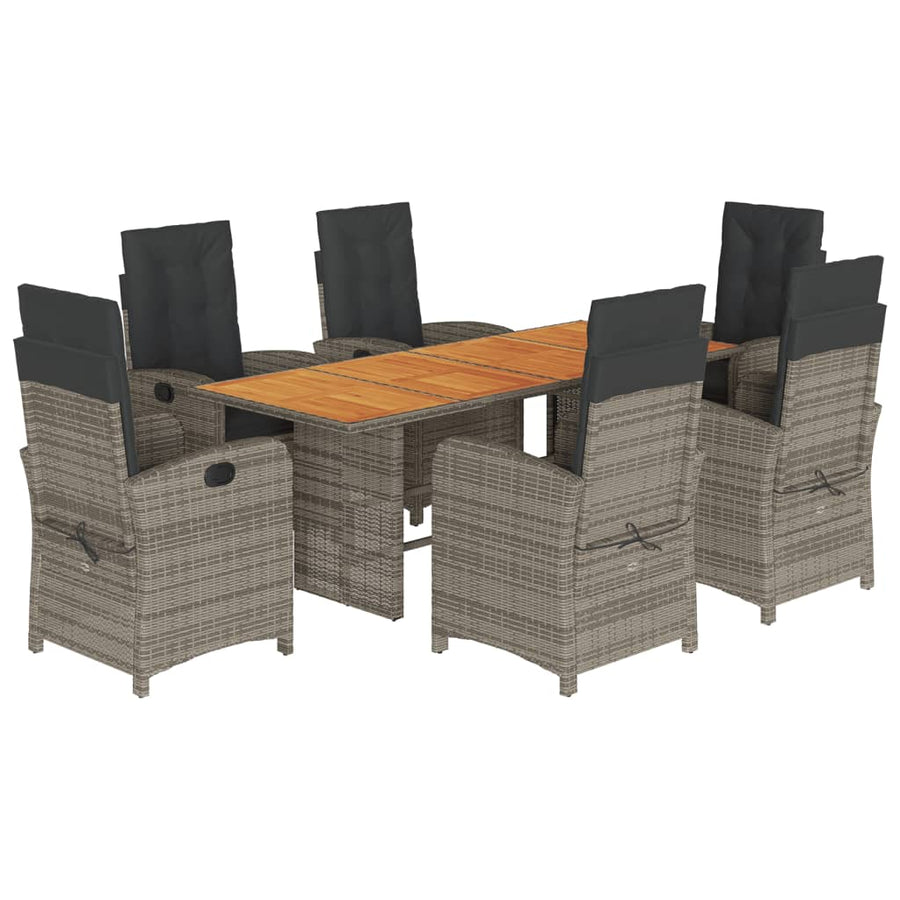 Tuinset met kussens poly rattan 7 Grijs Zonder voetensteun