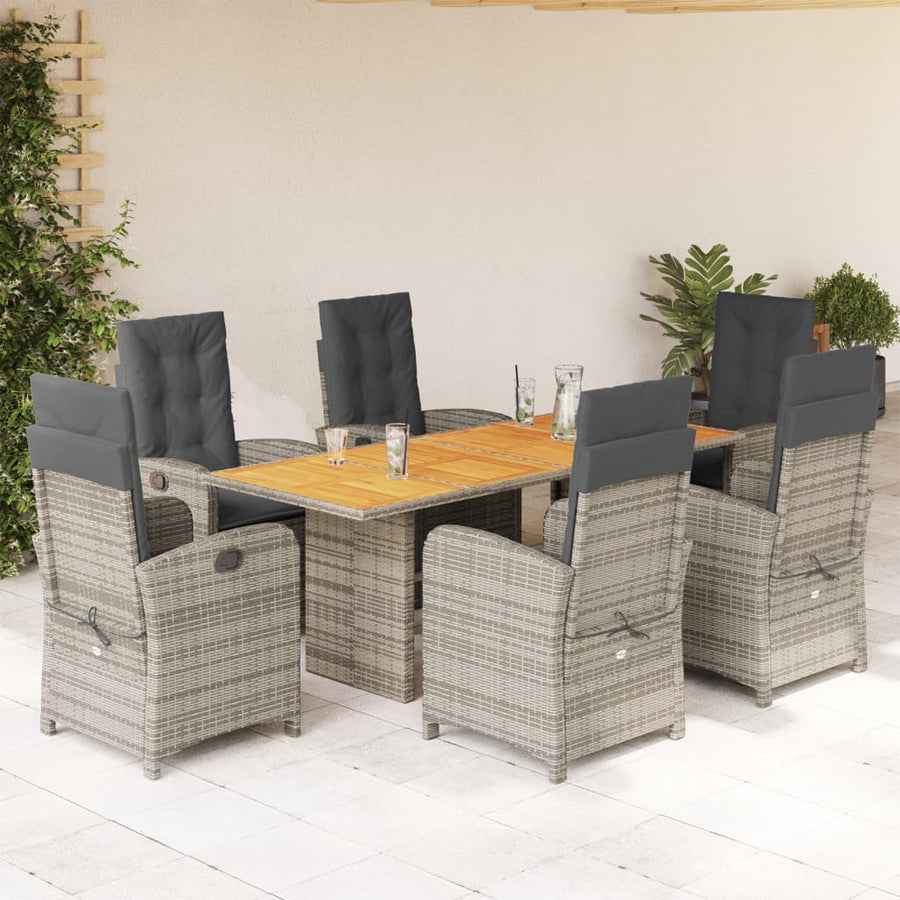 Tuinset met kussens poly rattan 7 Grijs Zonder voetensteun