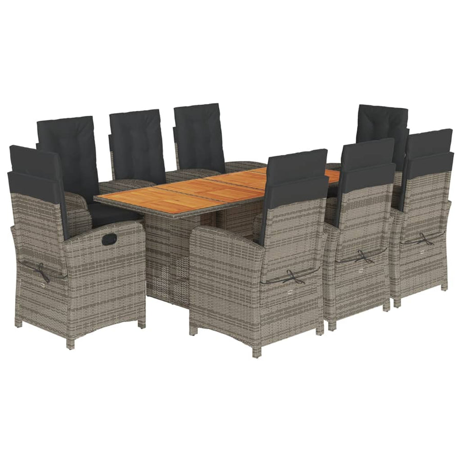 -Delige Tuinset Met Kussens Poly Rattan Grijs Zonder voetensteun 9