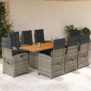 Tuinset 9-delig poly rattan grijs acaciahout