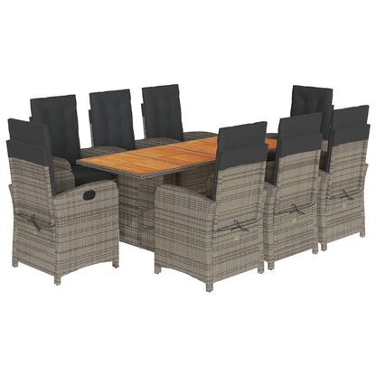 Tuinset met kussens poly rattan 9 Grijs Met voetensteun