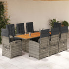 Tuinset met kussens poly rattan 9 Grijs Met voetensteun