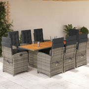 Tuinset 9-delig poly rattan grijs acaciahout