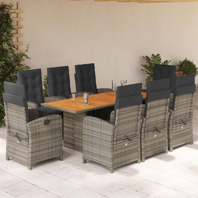 Tuinset met kussens poly rattan 9 Grijs Met voetensteun