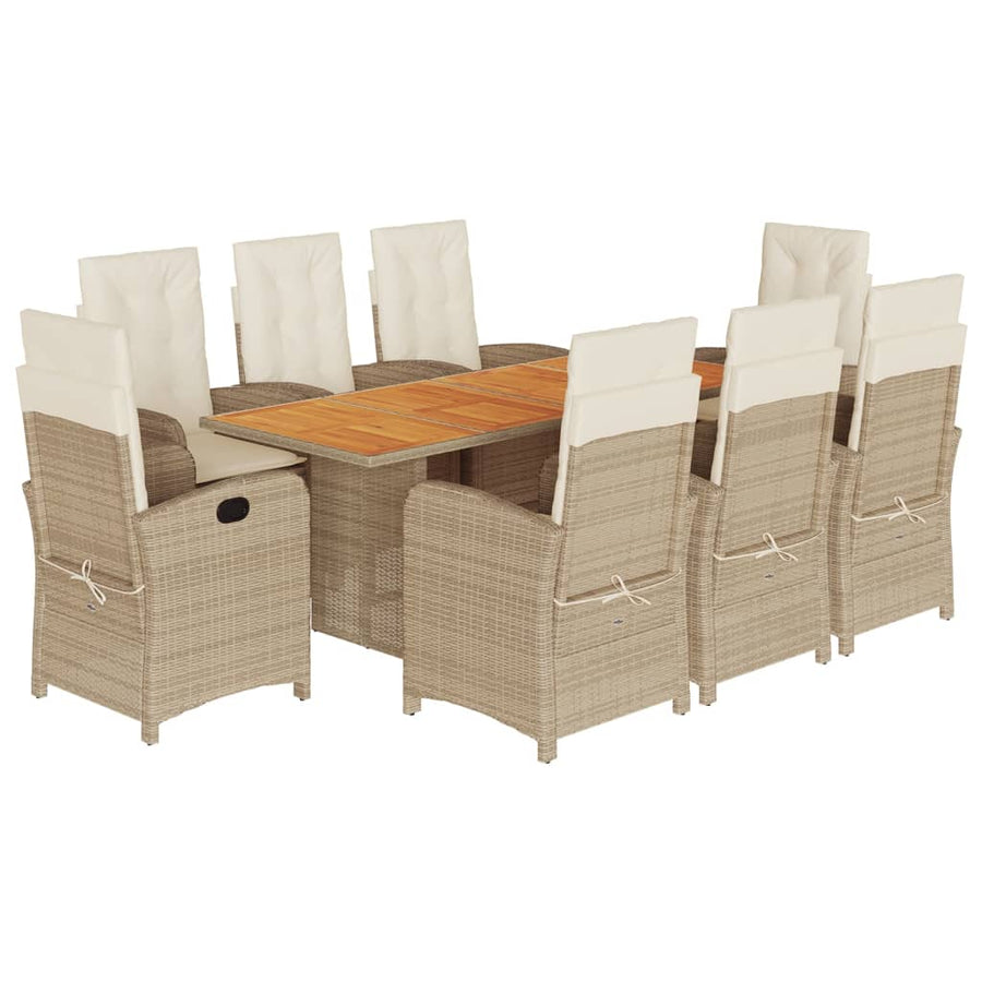 9-Delige Tuinset Met Kussens Poly Rattan 8 beige en crèmekleurig